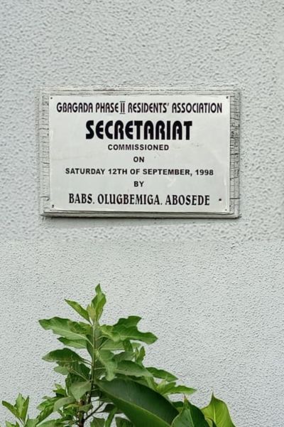 Gbagada Estate Phase II Secretariat Opening plague